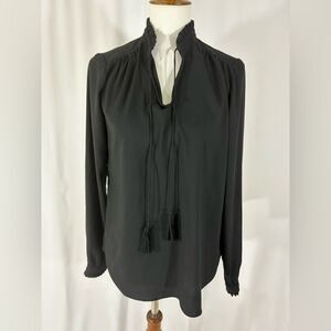 Lands Ends Black Long Sleeve Tassel Blouse